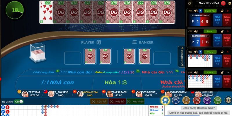 Giao diện một bàn so tài Baccarat Blockchain tại sòng bạc Dream Gaming